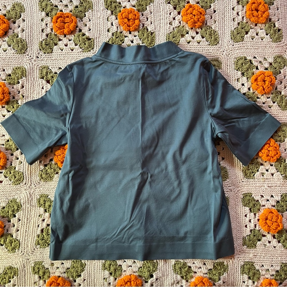 COS cobalt blue/deep teal short sleeved mock neck tshirt